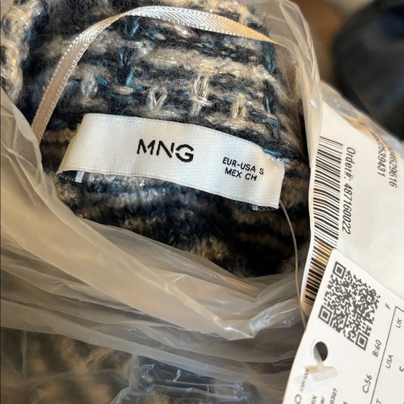 MANGO Dolors Tweed Bomber Jacket Small, NAVY - Picture 7 of 8